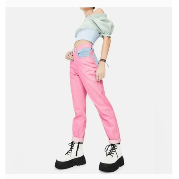 Ragged Priest Dolly Pink Overdyed Mom Jeans Size: 26 - Picture 1 of 7